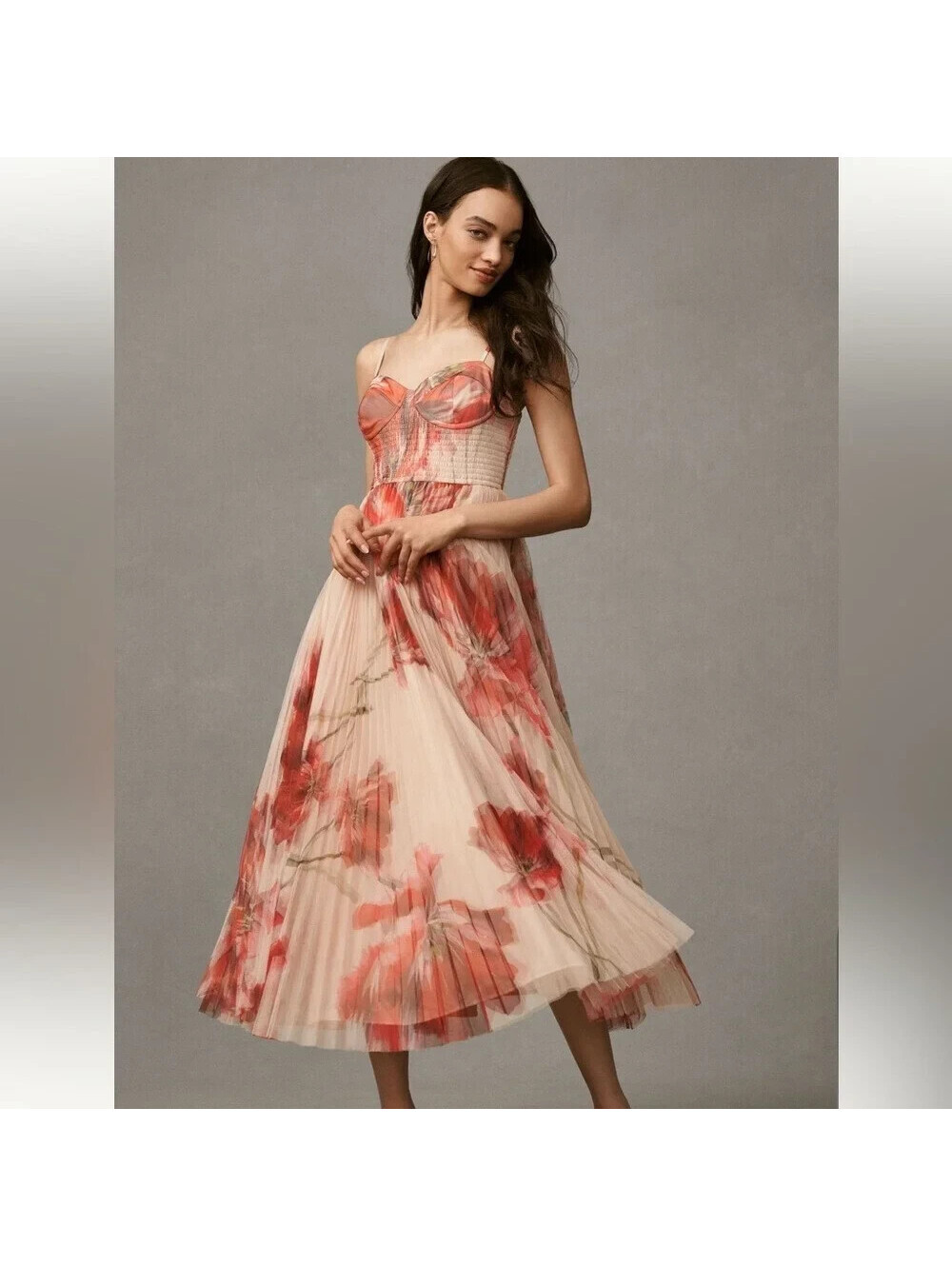 New, Hutch Brianna Sleeveless Bustier Pleated Tulle Maxi Dress Sz L #MD2610